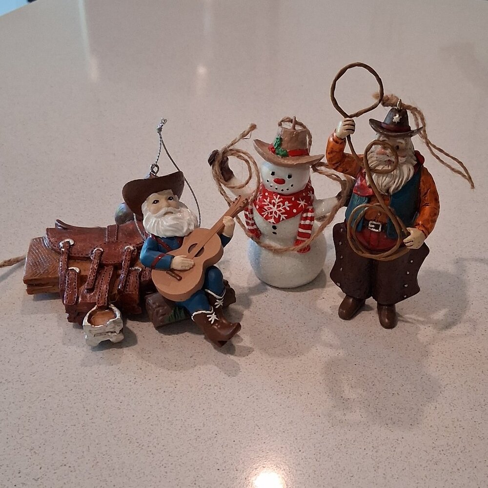 St. Nicholas Square Set of 4 Western Cowboy Themed Resin Ornaments